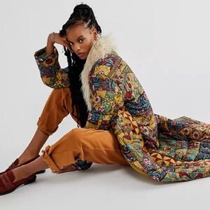 Too Much to Dream Free People Coat with Faux Fur Collar Small NWT